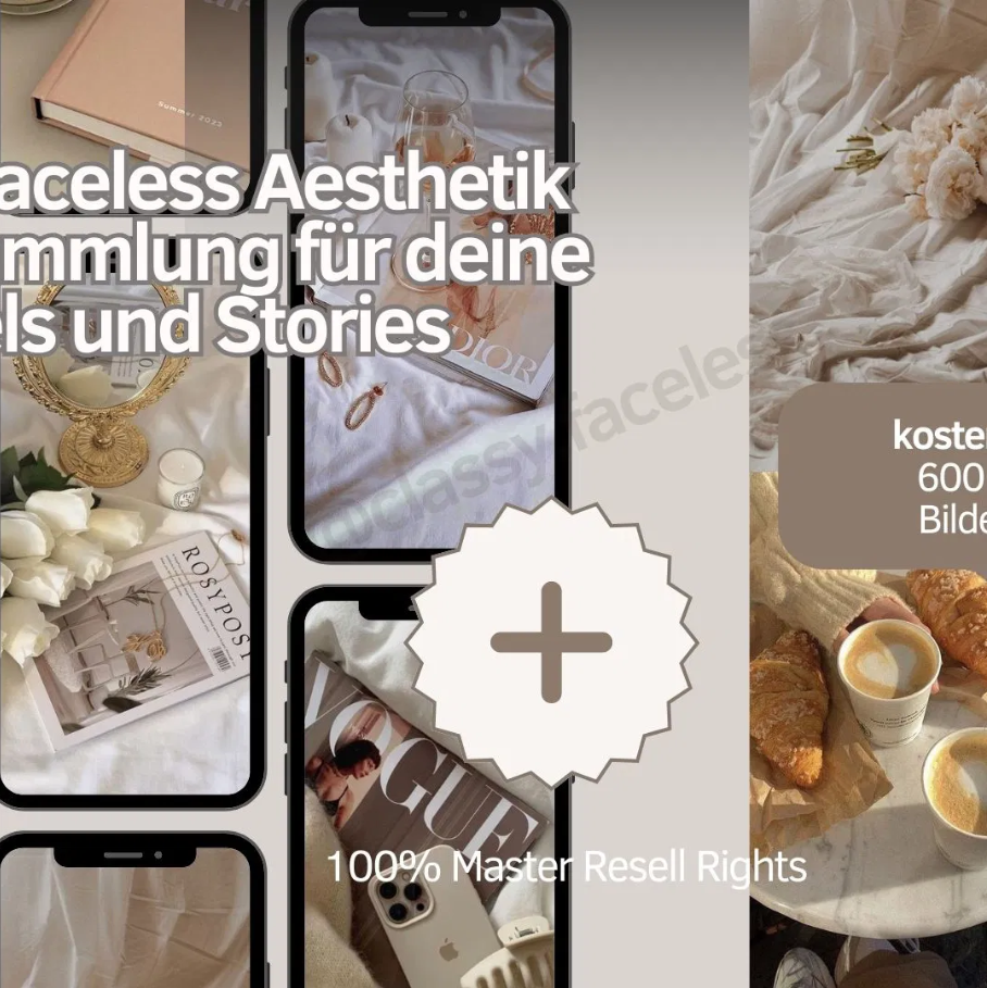 Faceless Aesthetic Vibes 1600 High Quality Videos + kostenloser Bonus: 600 aesthetic Faceless Bilder
